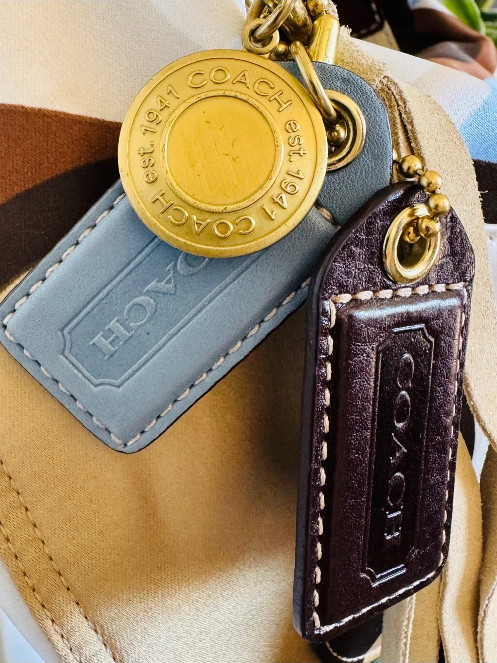 Coach 🩵🤎 Soho 10105 Satin Scarf Print Hobo Shoulder Bag Blue Brown Y2K Tassel - Picture 4 of 14